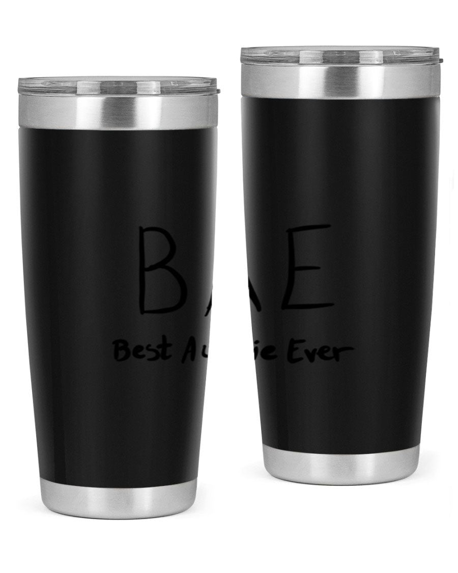 BAE Best Auntie Ever Style 15# 20oz Tumbler with a sleek design, double wall vacuum insulation, and a drink-thru lid.