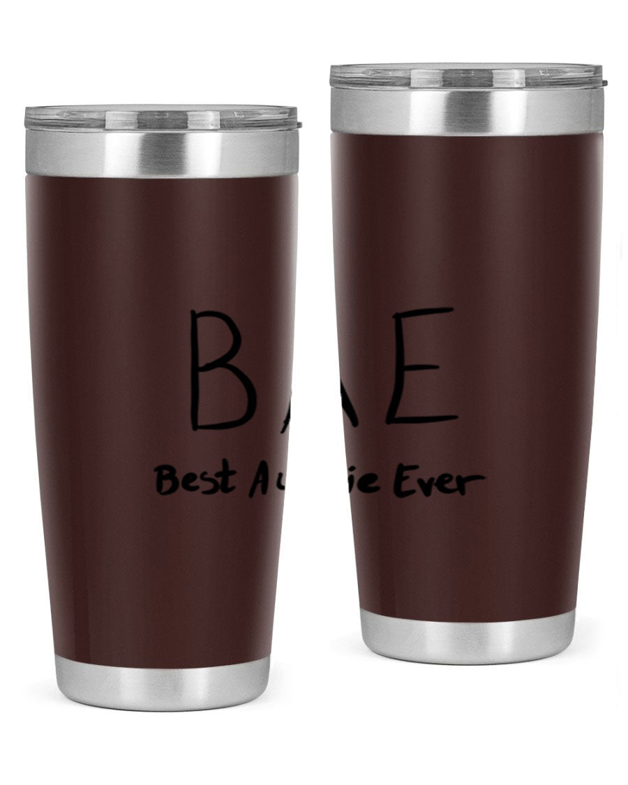 BAE Best Auntie Ever Style 15# 20oz Tumbler with a sleek design, double wall vacuum insulation, and a drink-thru lid.