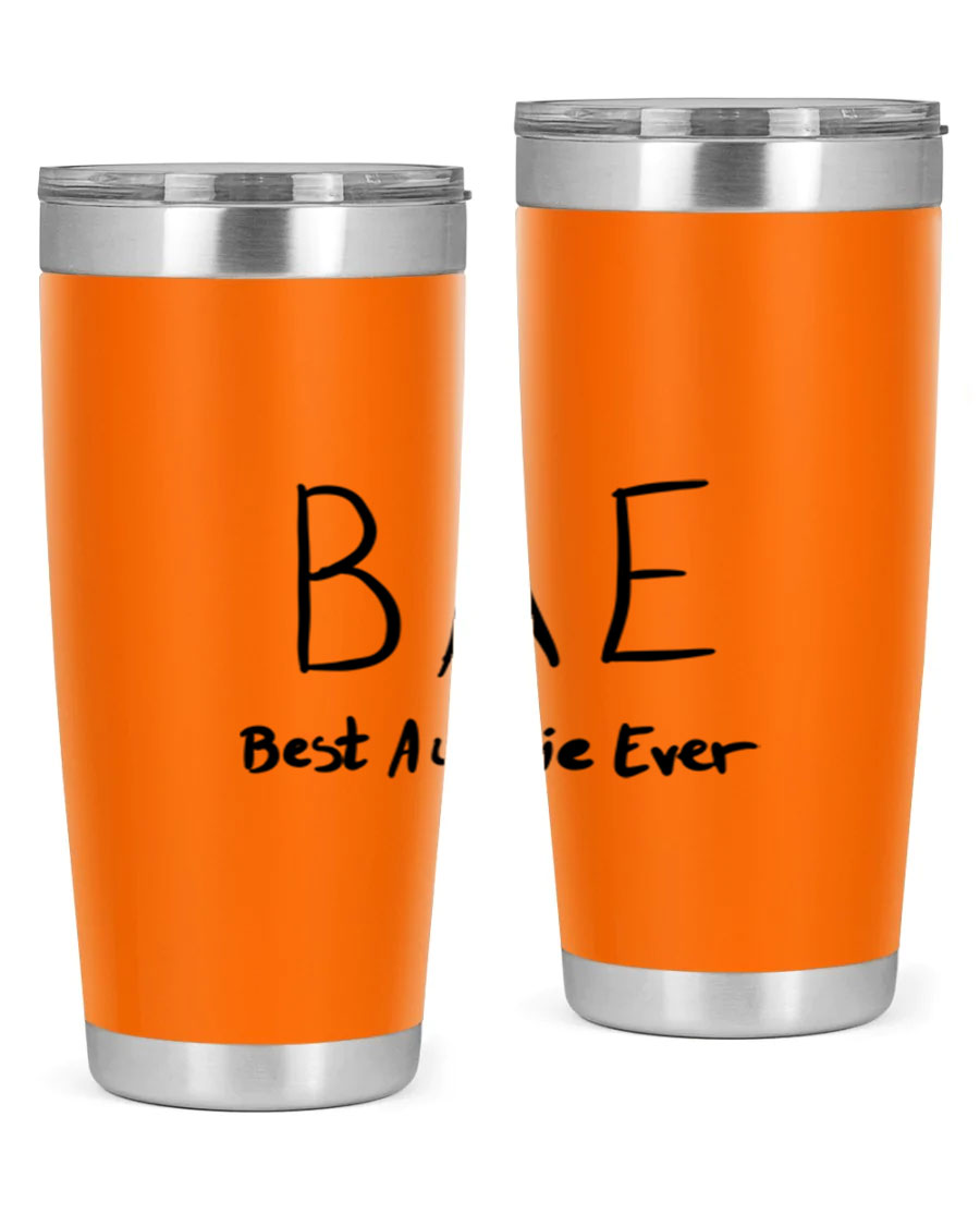 BAE Best Auntie Ever Style 15# 20oz Tumbler with a sleek design, double wall vacuum insulation, and a drink-thru lid.