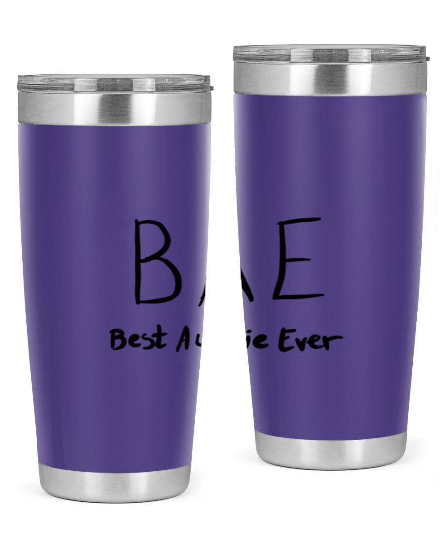BAE Best Auntie Ever Style 15# 20oz Tumbler with a sleek design, double wall vacuum insulation, and a drink-thru lid.
