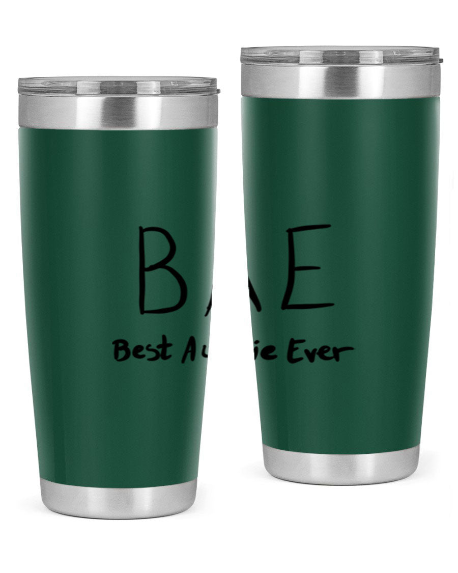 BAE Best Auntie Ever Style 15# 20oz Tumbler with a sleek design, double wall vacuum insulation, and a drink-thru lid.