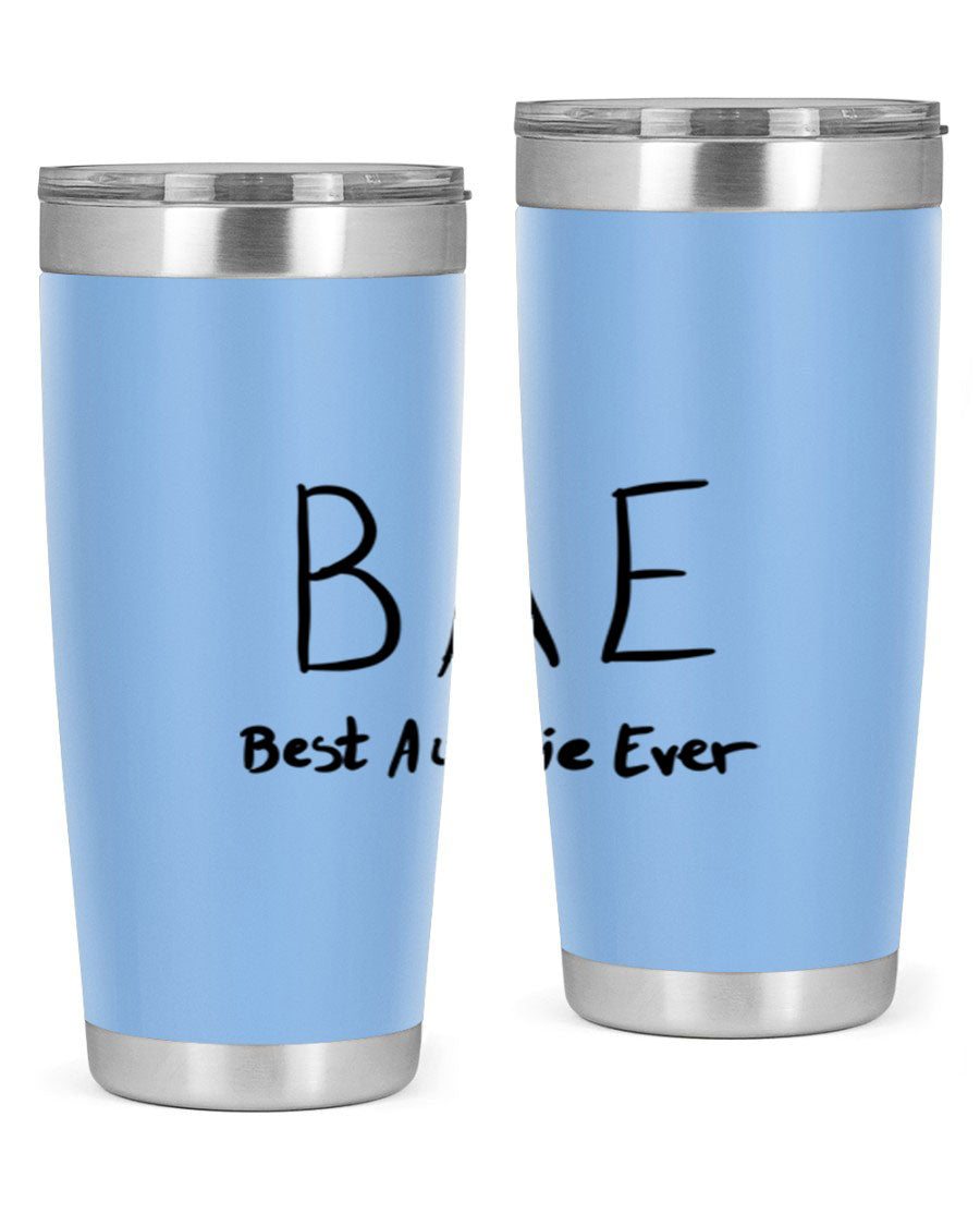 BAE Best Auntie Ever Style 15# 20oz Tumbler with a sleek design, double wall vacuum insulation, and a drink-thru lid.