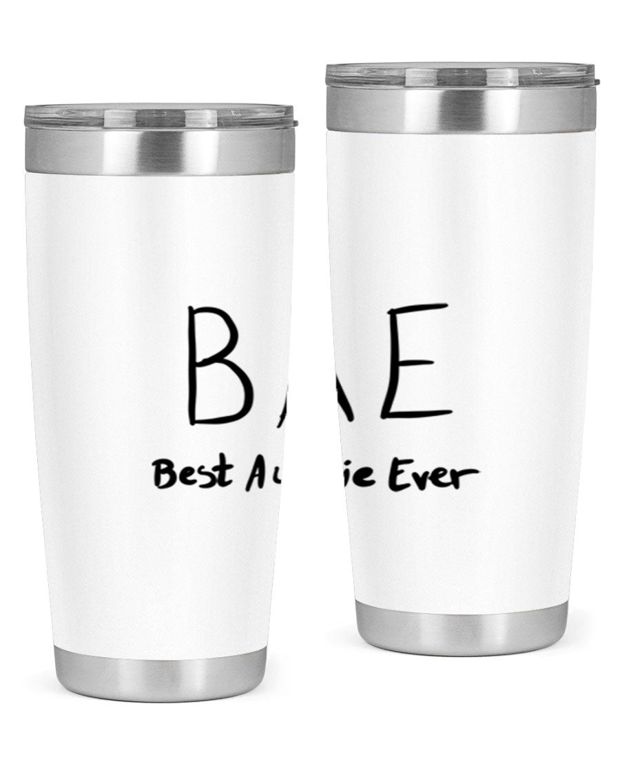 BAE Best Auntie Ever Style 15# 20oz Tumbler with a sleek design, double wall vacuum insulation, and a drink-thru lid.