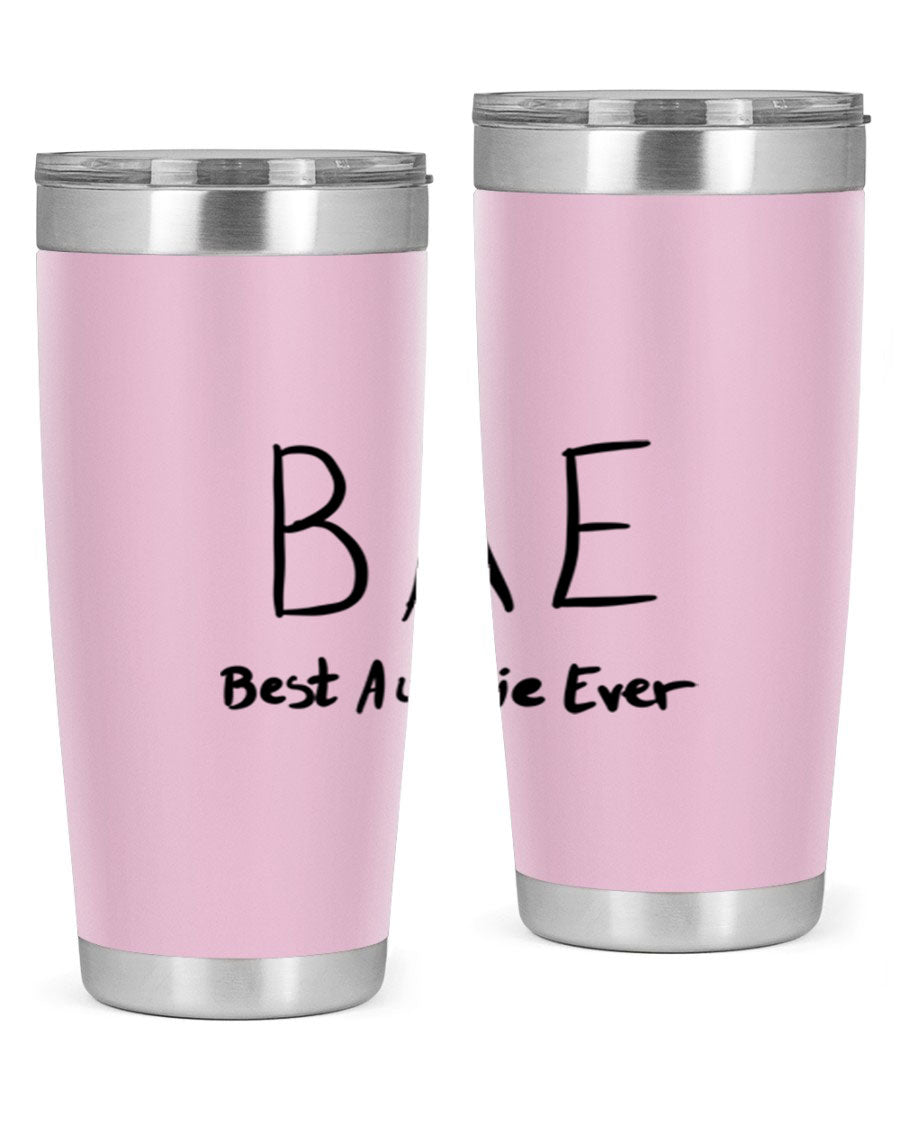 BAE Best Auntie Ever Style 15# 20oz Tumbler with a sleek design, double wall vacuum insulation, and a drink-thru lid.