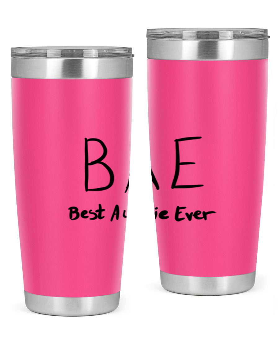 BAE Best Auntie Ever Style 15# 20oz Tumbler with a sleek design, double wall vacuum insulation, and a drink-thru lid.