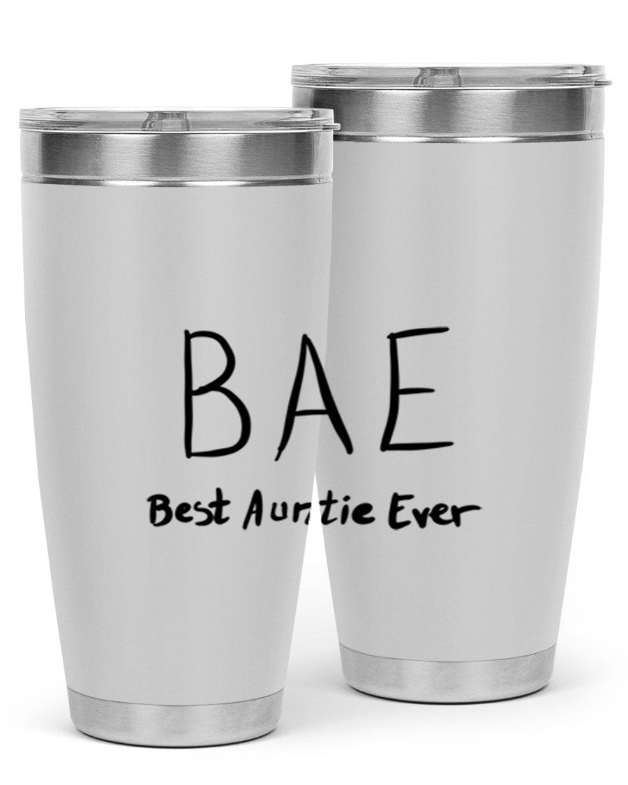 BAE Best Auntie Ever Style 15# 20oz Tumbler with a sleek design, double wall vacuum insulation, and a drink-thru lid.