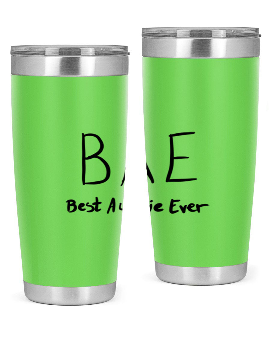 BAE Best Auntie Ever Style 15# 20oz Tumbler with a sleek design, double wall vacuum insulation, and a drink-thru lid.