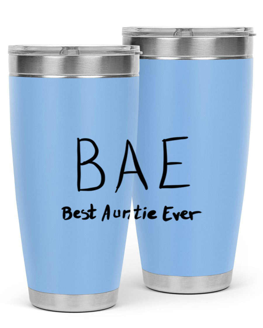BAE Best Auntie Ever Style 15# 20oz Tumbler with a sleek design, double wall vacuum insulation, and a drink-thru lid.