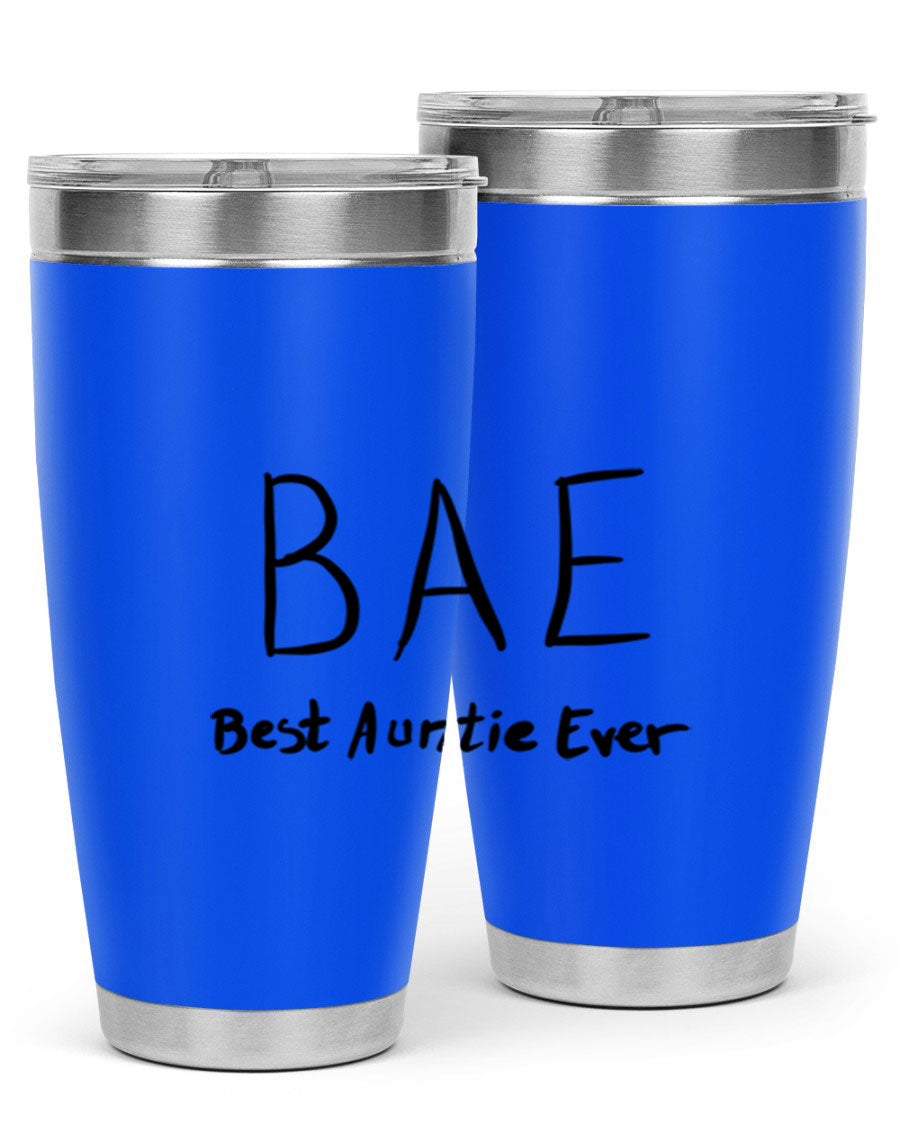 BAE Best Auntie Ever Style 15# 20oz Tumbler with a sleek design, double wall vacuum insulation, and a drink-thru lid.
