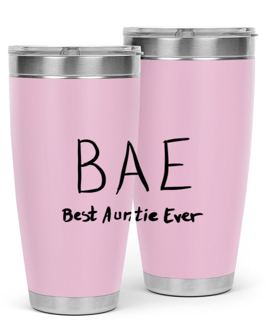BAE Best Auntie Ever Style 15# 20oz Tumbler with a sleek design, double wall vacuum insulation, and a drink-thru lid.