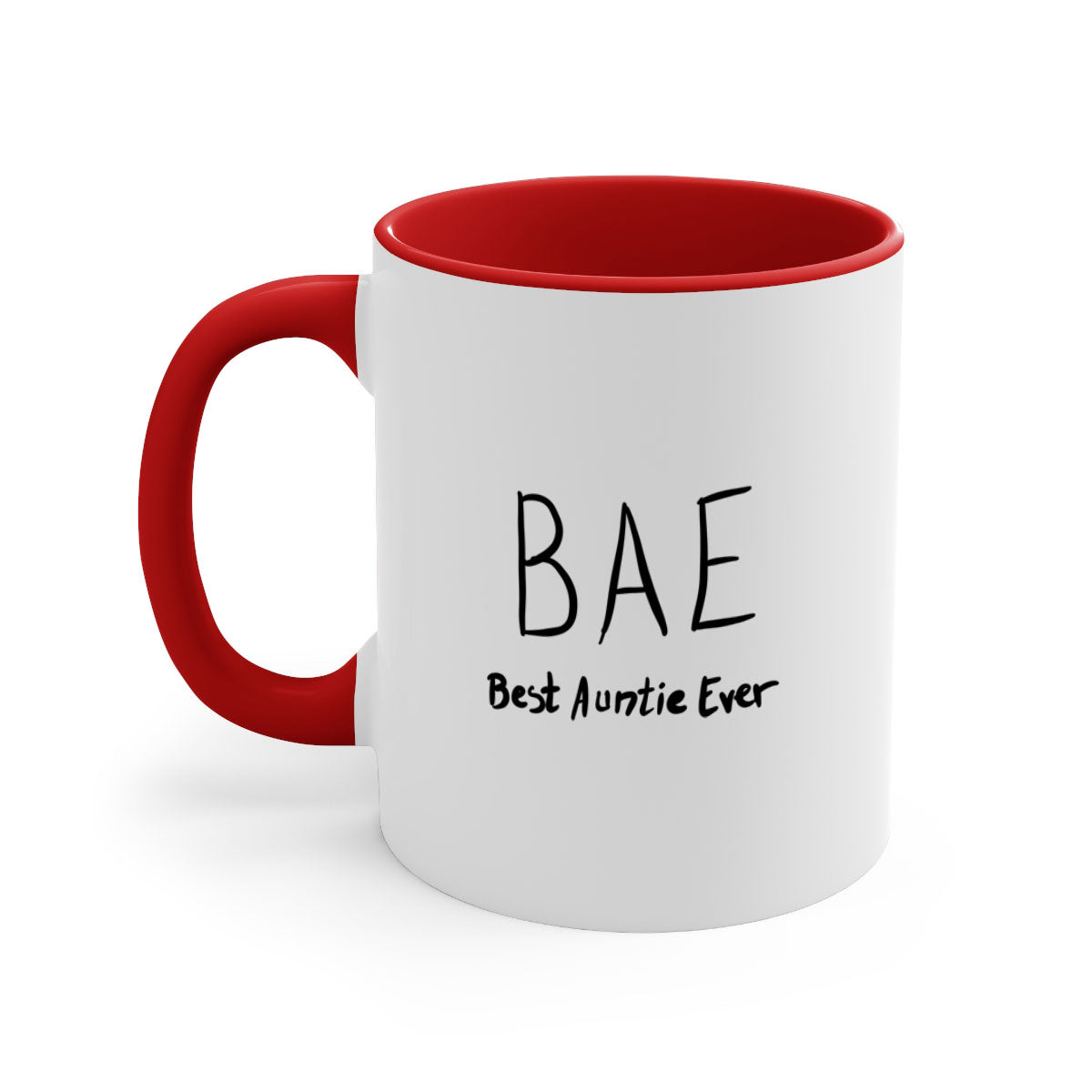 BAE Best Auntie Ever Mug with colorful handle and glossy finish, available in multiple colors and sizes.