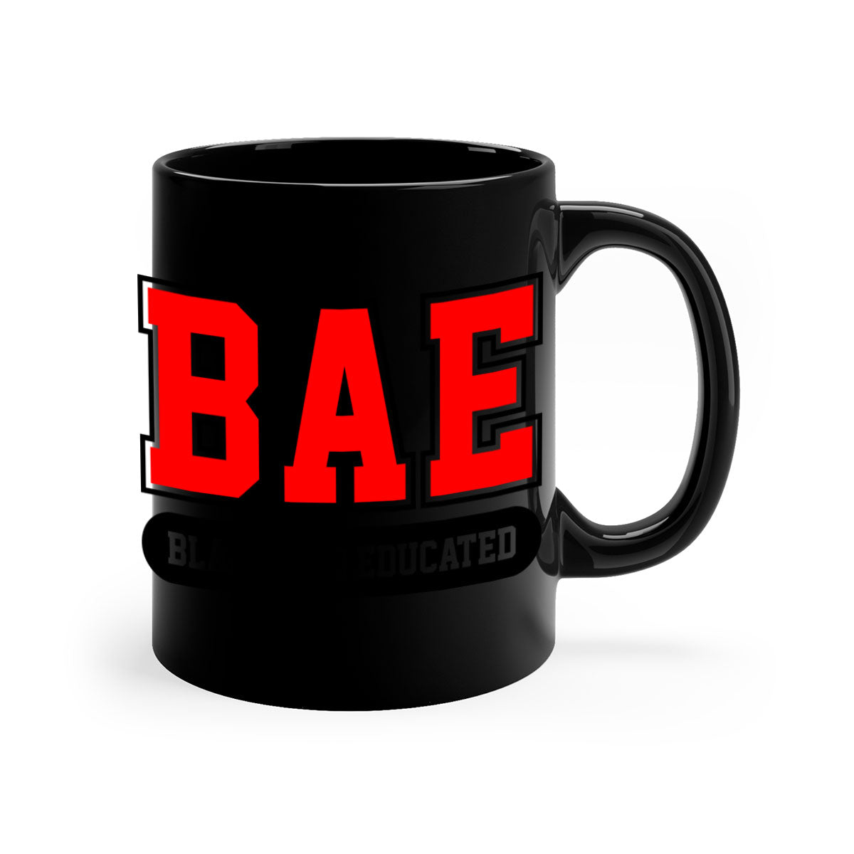 Bae Black and Educated Mug with colorful handle and interior, showcasing stylish black phrases.