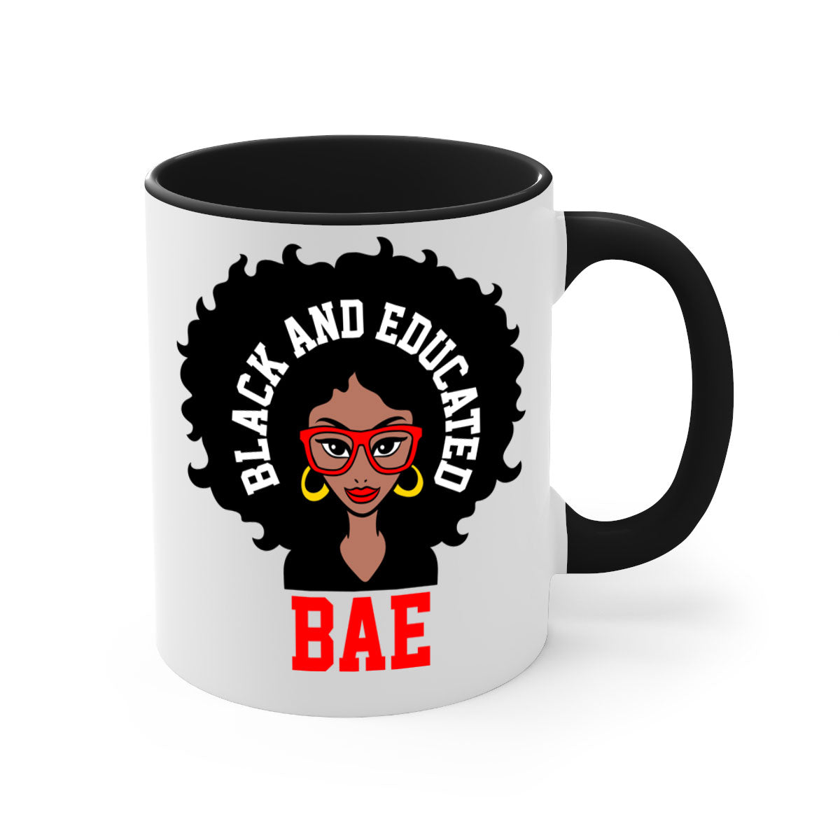 Bae Black and Educated 267# Mug with a glossy finish and colored handle, available in multiple colors.