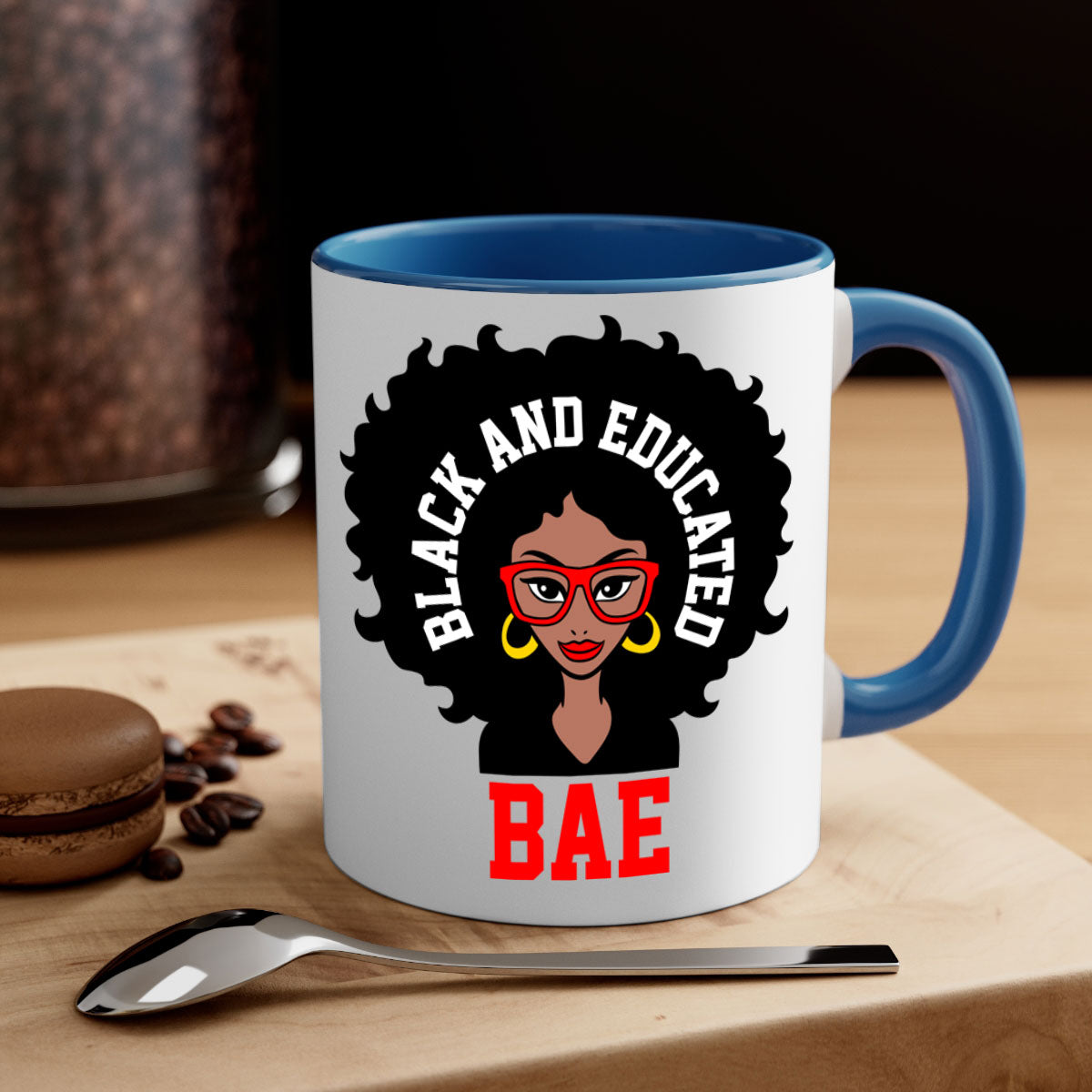 Bae Black and Educated 267# Mug with a glossy finish and colored handle, available in multiple colors.