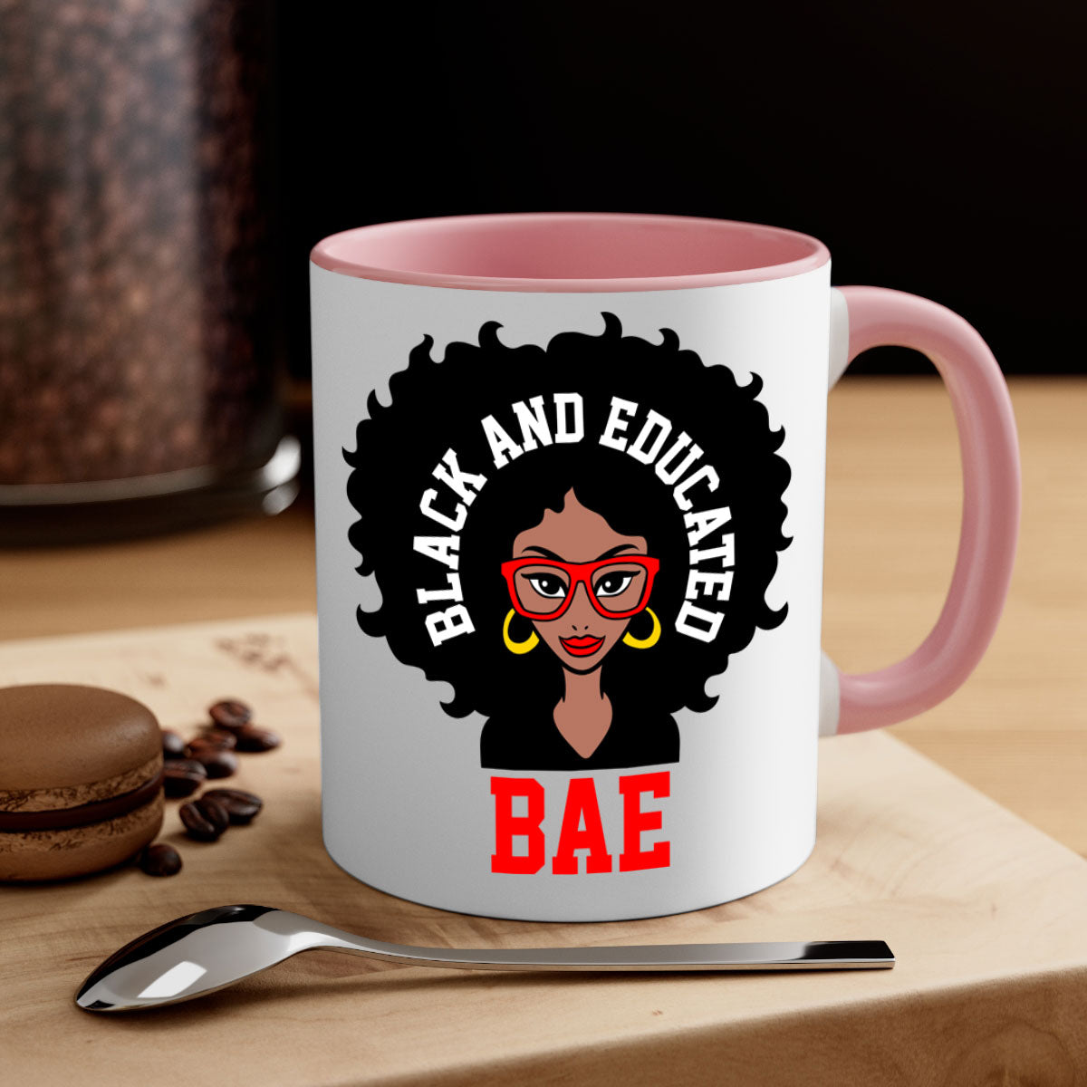 Bae Black and Educated 267# Mug with a glossy finish and colored handle, available in multiple colors.