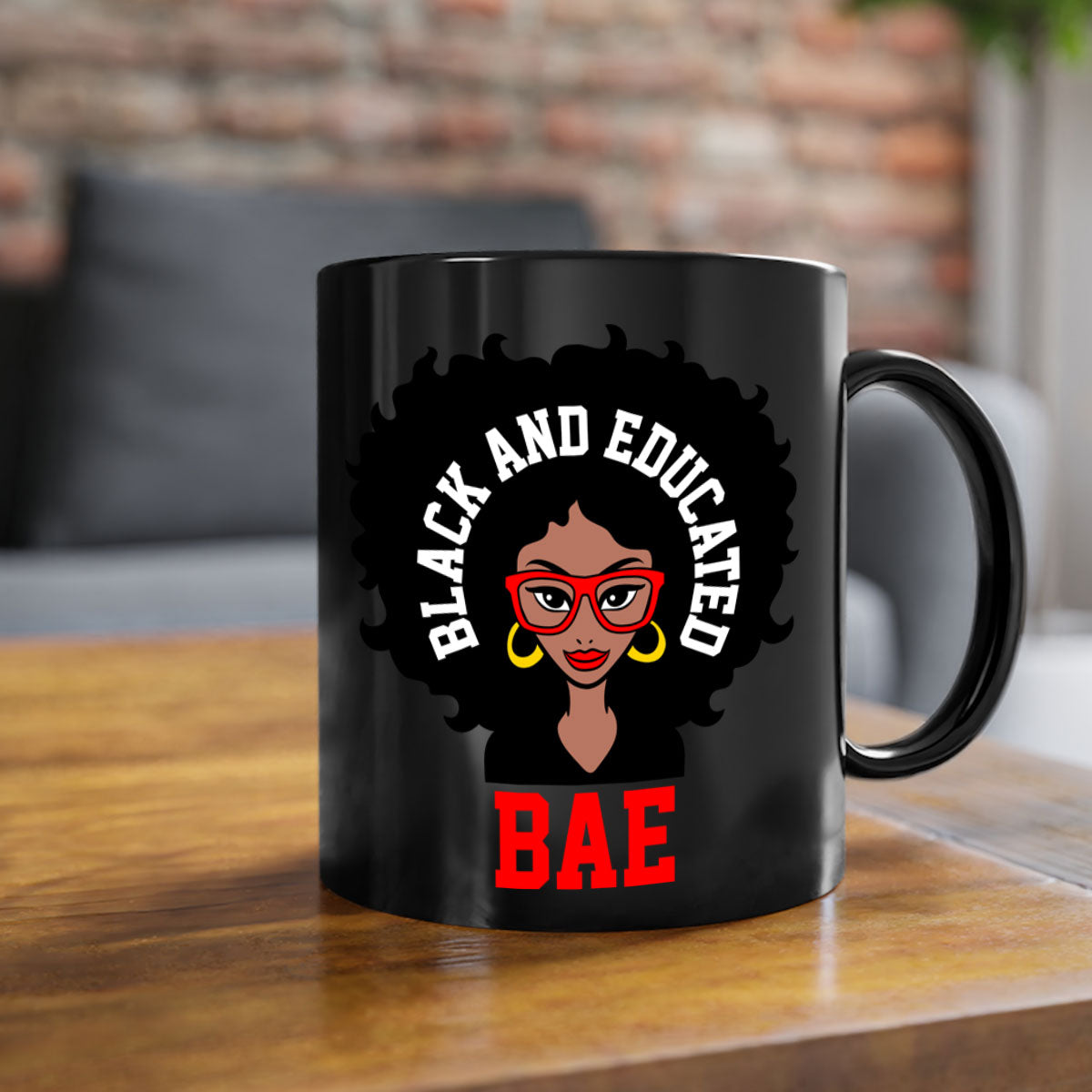 Bae Black and Educated 267# Mug with a glossy finish and colored handle, available in multiple colors.