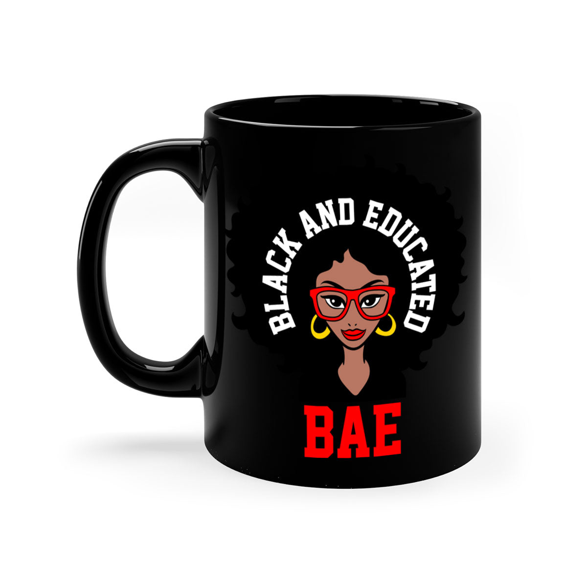 Bae Black and Educated 267# Mug with a glossy finish and colored handle, available in multiple colors.