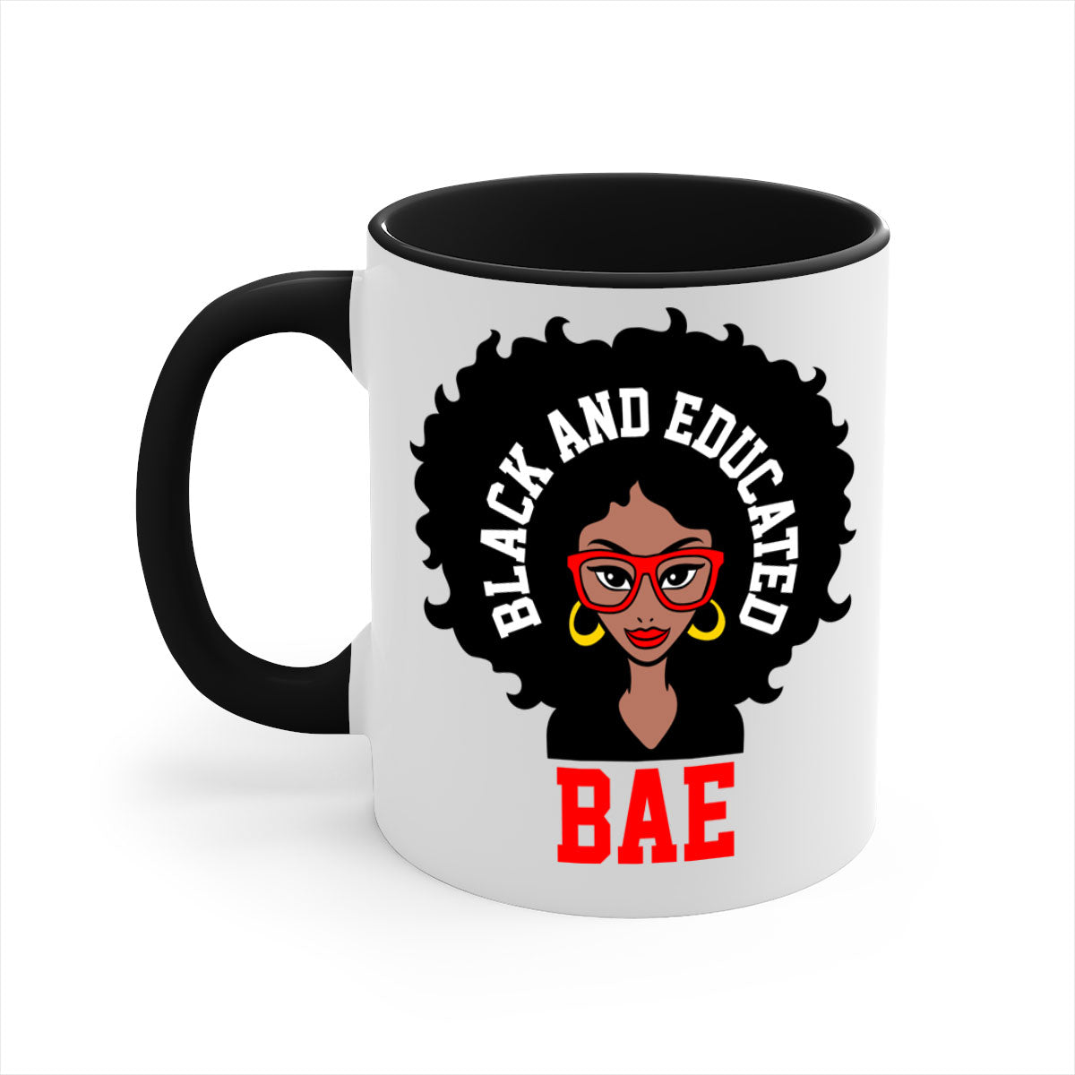 Bae Black and Educated 267# Mug with a glossy finish and colored handle, available in multiple colors.