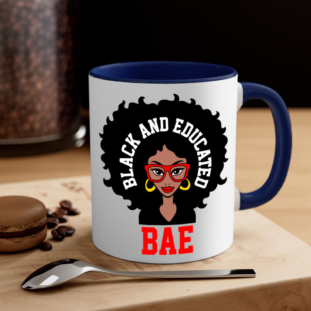 Bae Black and Educated 267# Mug with a glossy finish and colored handle, available in multiple colors.