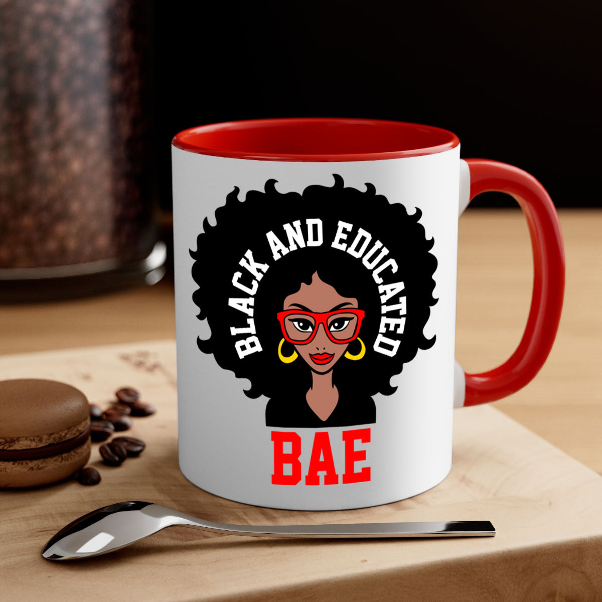 Bae Black and Educated 267# Mug with a glossy finish and colored handle, available in multiple colors.