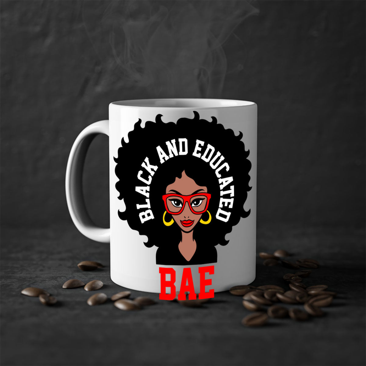 Bae Black and Educated 267# Mug with a glossy finish and colored handle, available in multiple colors.