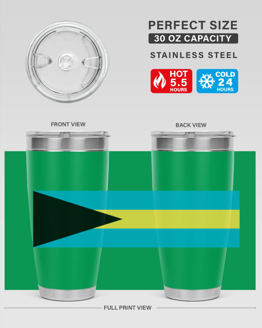 Bahamas 186# Tumbler in 20oz and 30oz sizes, showcasing double wall vacuum stainless steel design with vibrant colors.