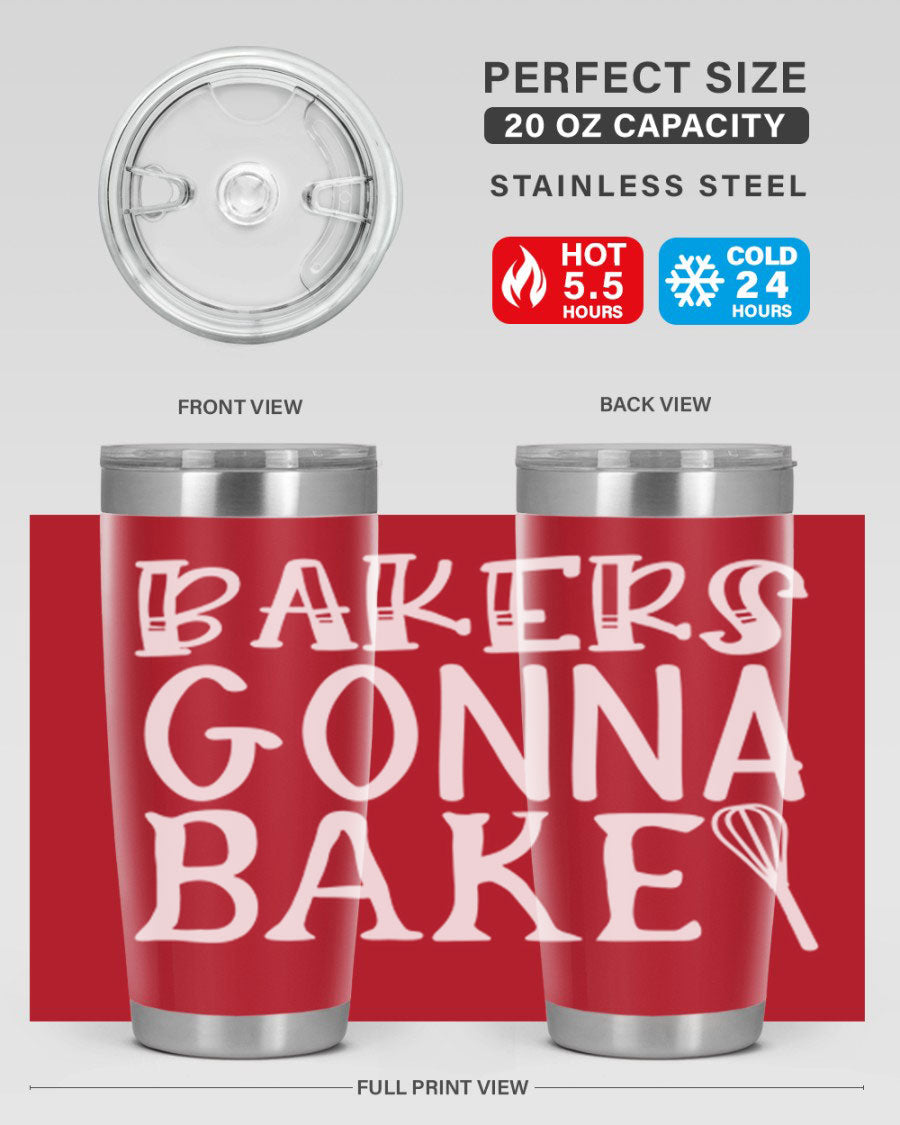 Bakers Gonna Bake 20oz Tumbler featuring double wall vacuum stainless steel with copper lining, perfect for hot and cold beverages.