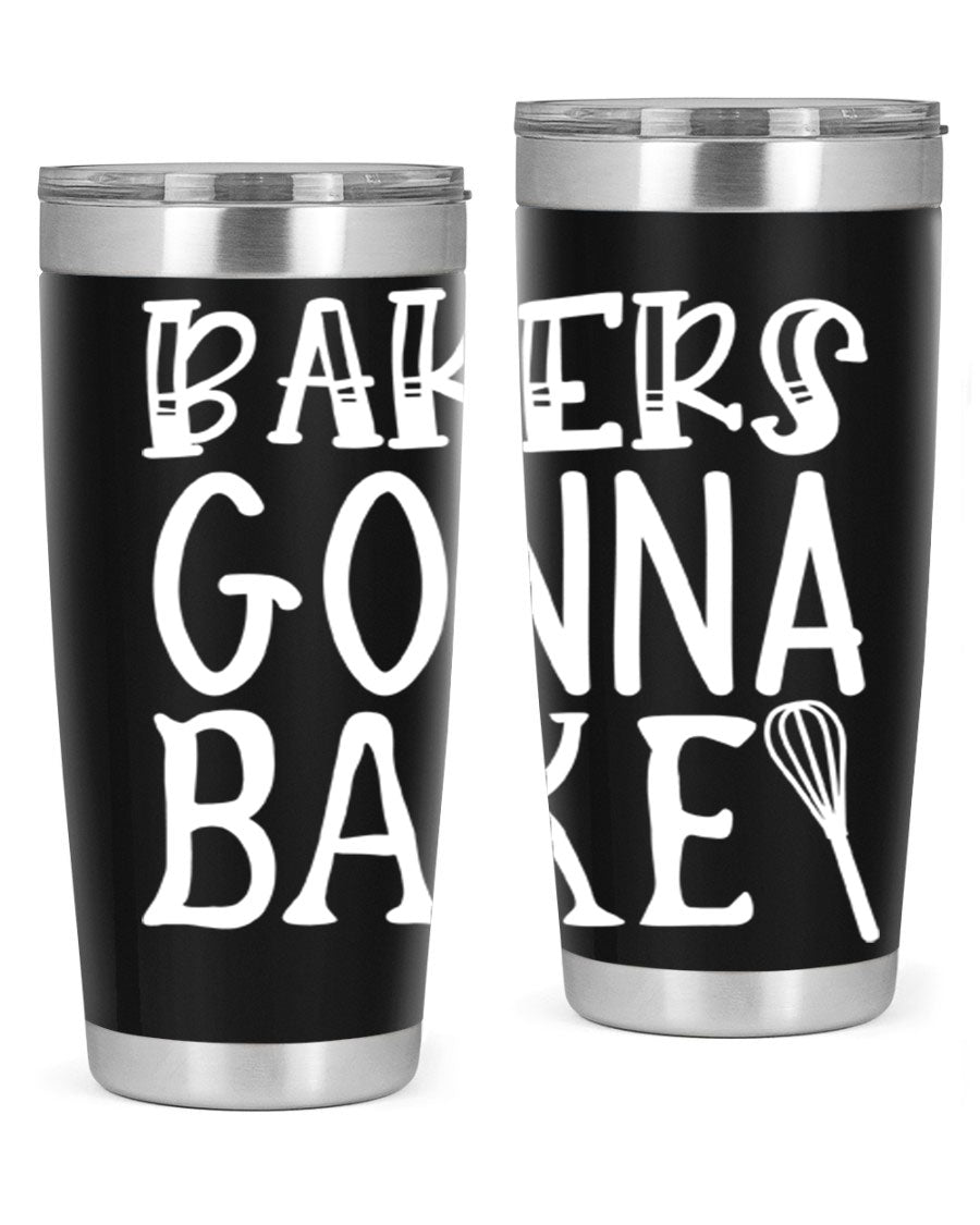 Bakers Gonna Bake 20oz Tumbler featuring double wall vacuum stainless steel with copper lining, perfect for hot and cold beverages.