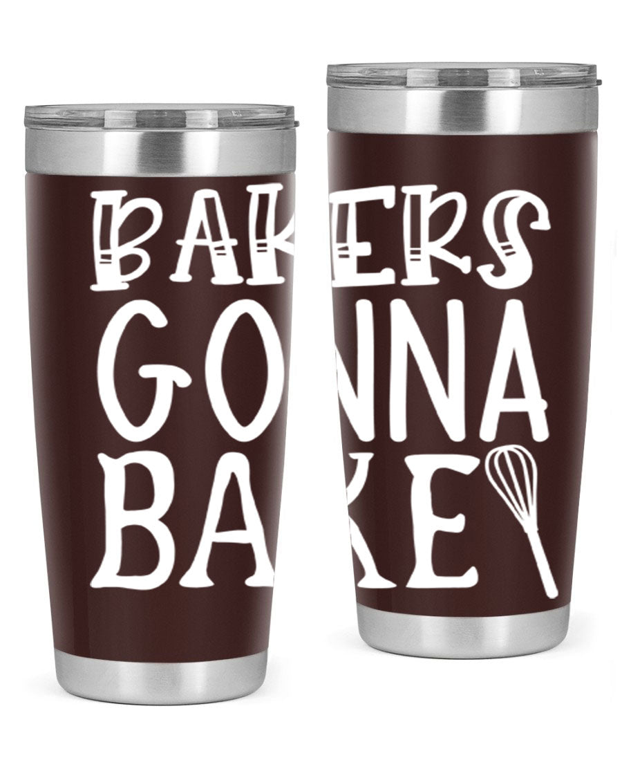 Bakers Gonna Bake 20oz Tumbler featuring double wall vacuum stainless steel with copper lining, perfect for hot and cold beverages.