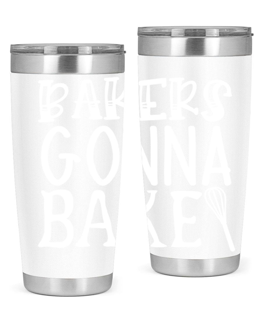 Bakers Gonna Bake 20oz Tumbler featuring double wall vacuum stainless steel with copper lining, perfect for hot and cold beverages.