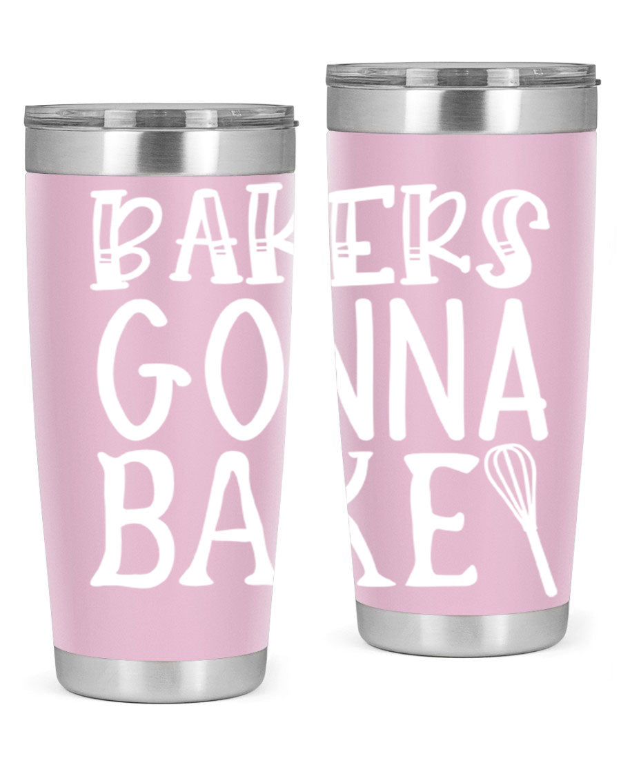 Bakers Gonna Bake 20oz Tumbler featuring double wall vacuum stainless steel with copper lining, perfect for hot and cold beverages.