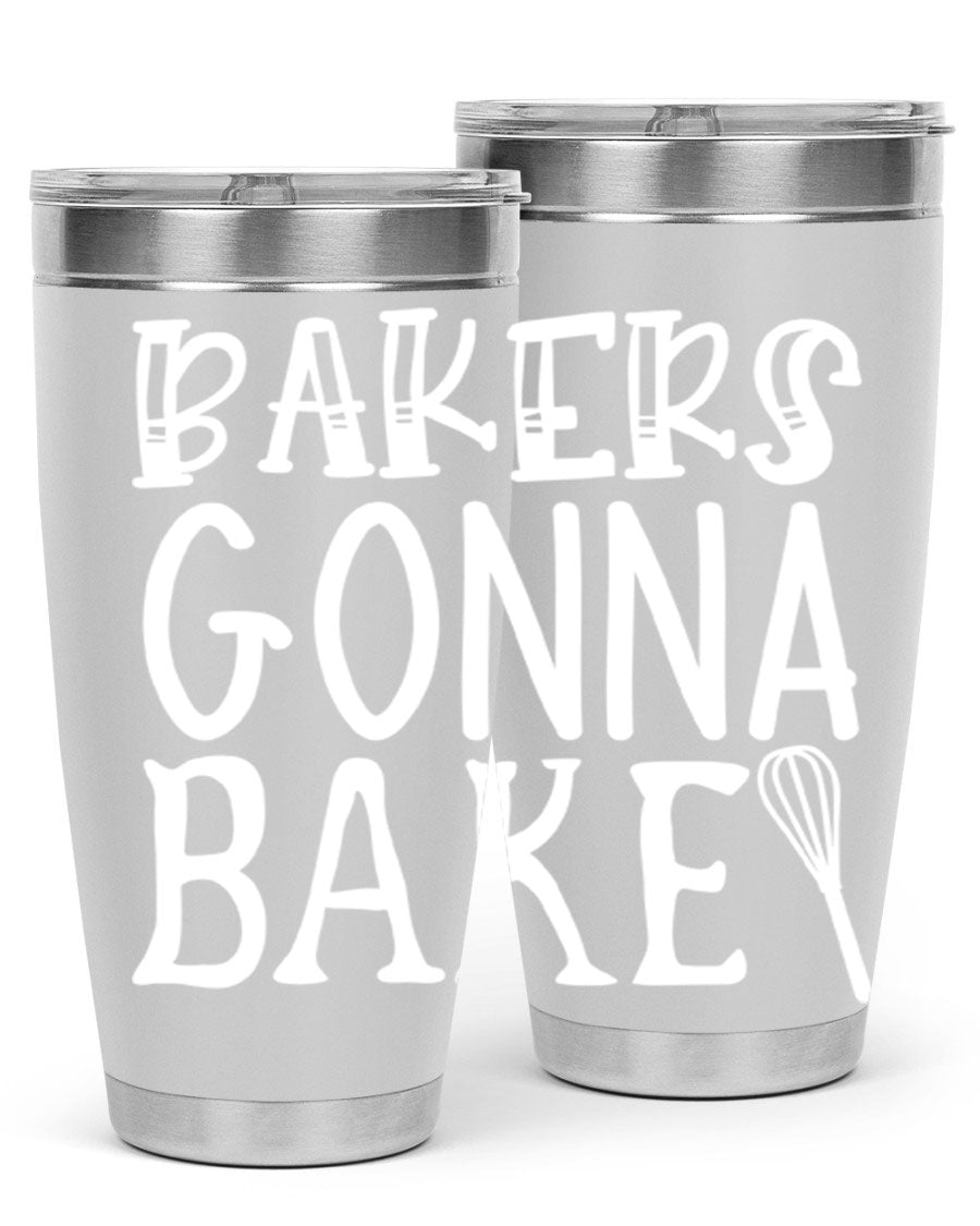 Bakers Gonna Bake 20oz Tumbler featuring double wall vacuum stainless steel with copper lining, perfect for hot and cold beverages.