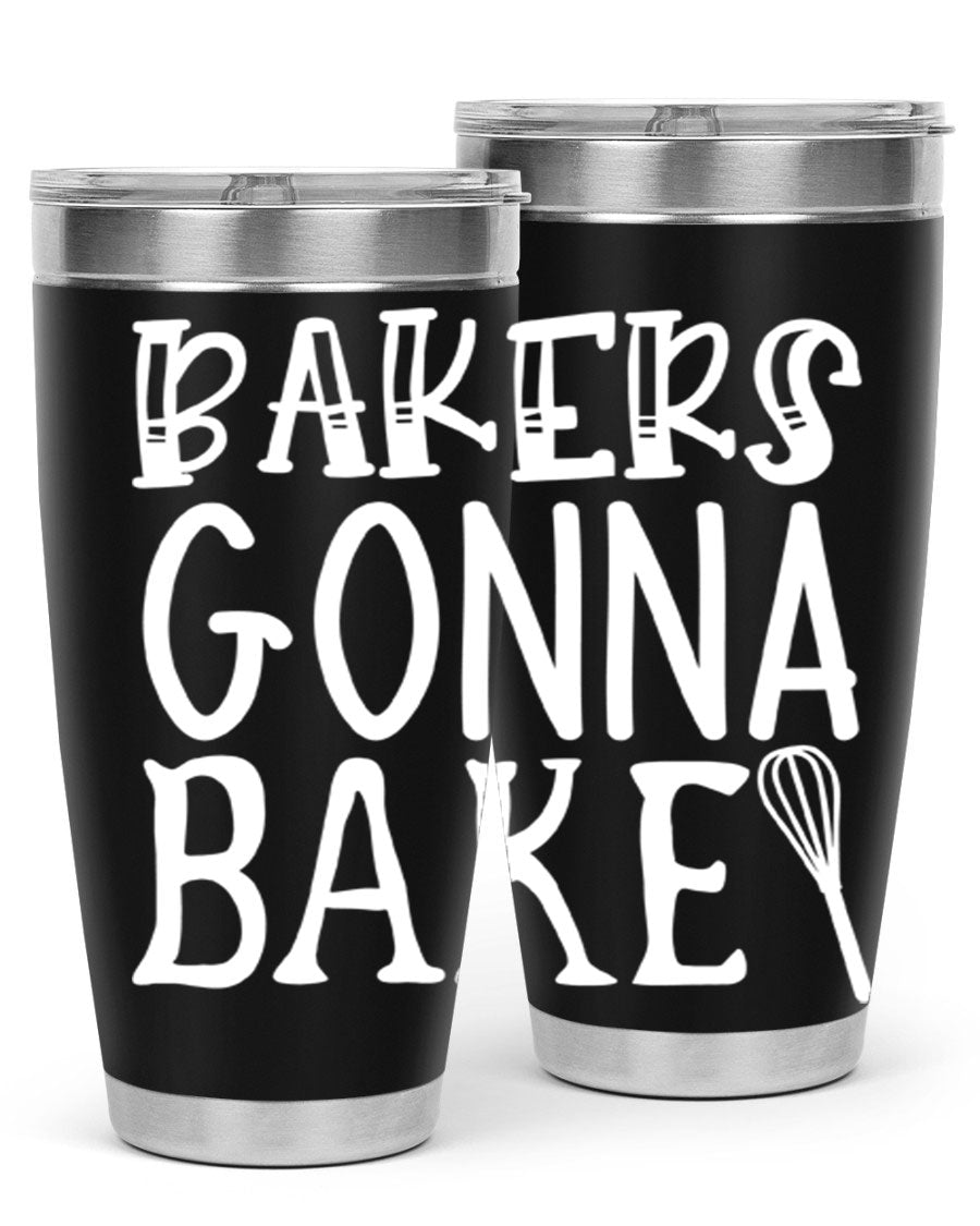 Bakers Gonna Bake 20oz Tumbler featuring double wall vacuum stainless steel with copper lining, perfect for hot and cold beverages.