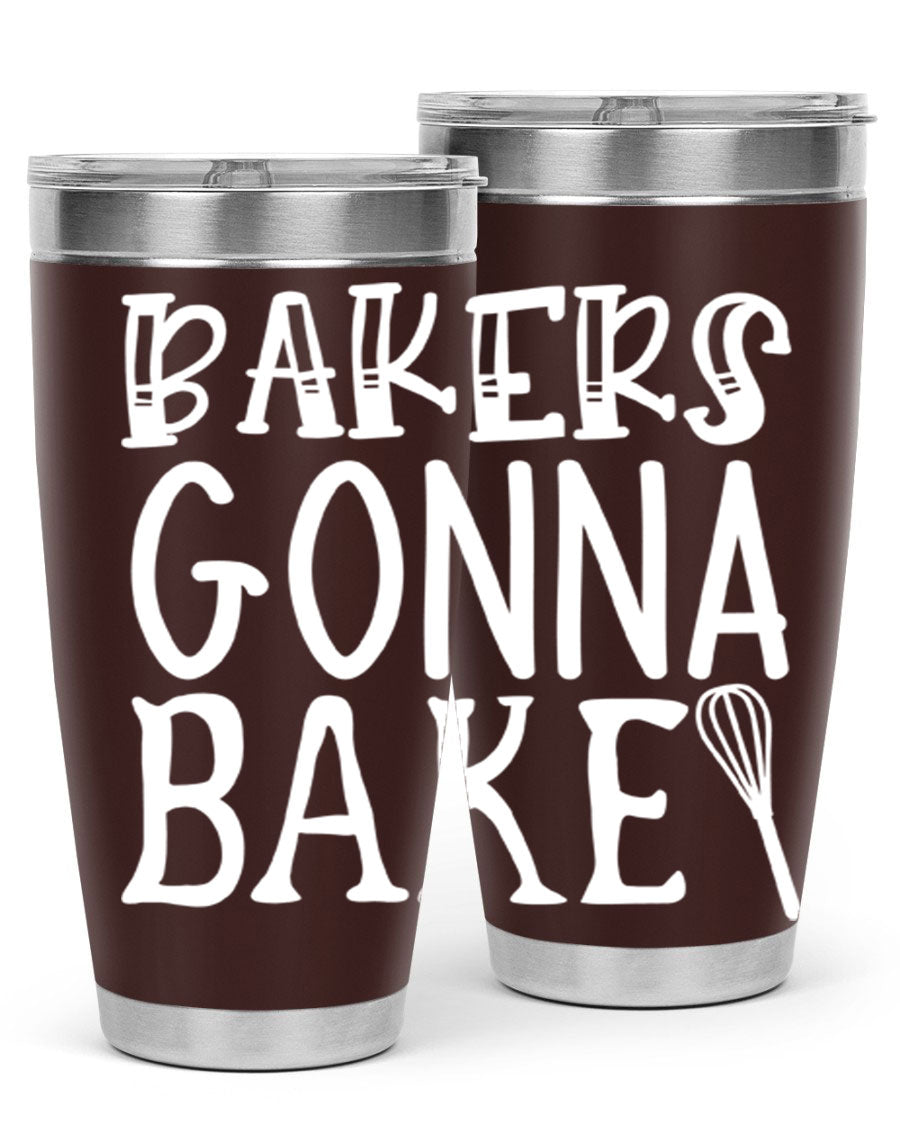 Bakers Gonna Bake 20oz Tumbler featuring double wall vacuum stainless steel with copper lining, perfect for hot and cold beverages.