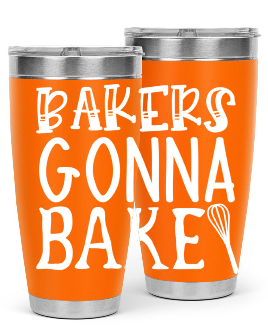 Bakers Gonna Bake 20oz Tumbler featuring double wall vacuum stainless steel with copper lining, perfect for hot and cold beverages.