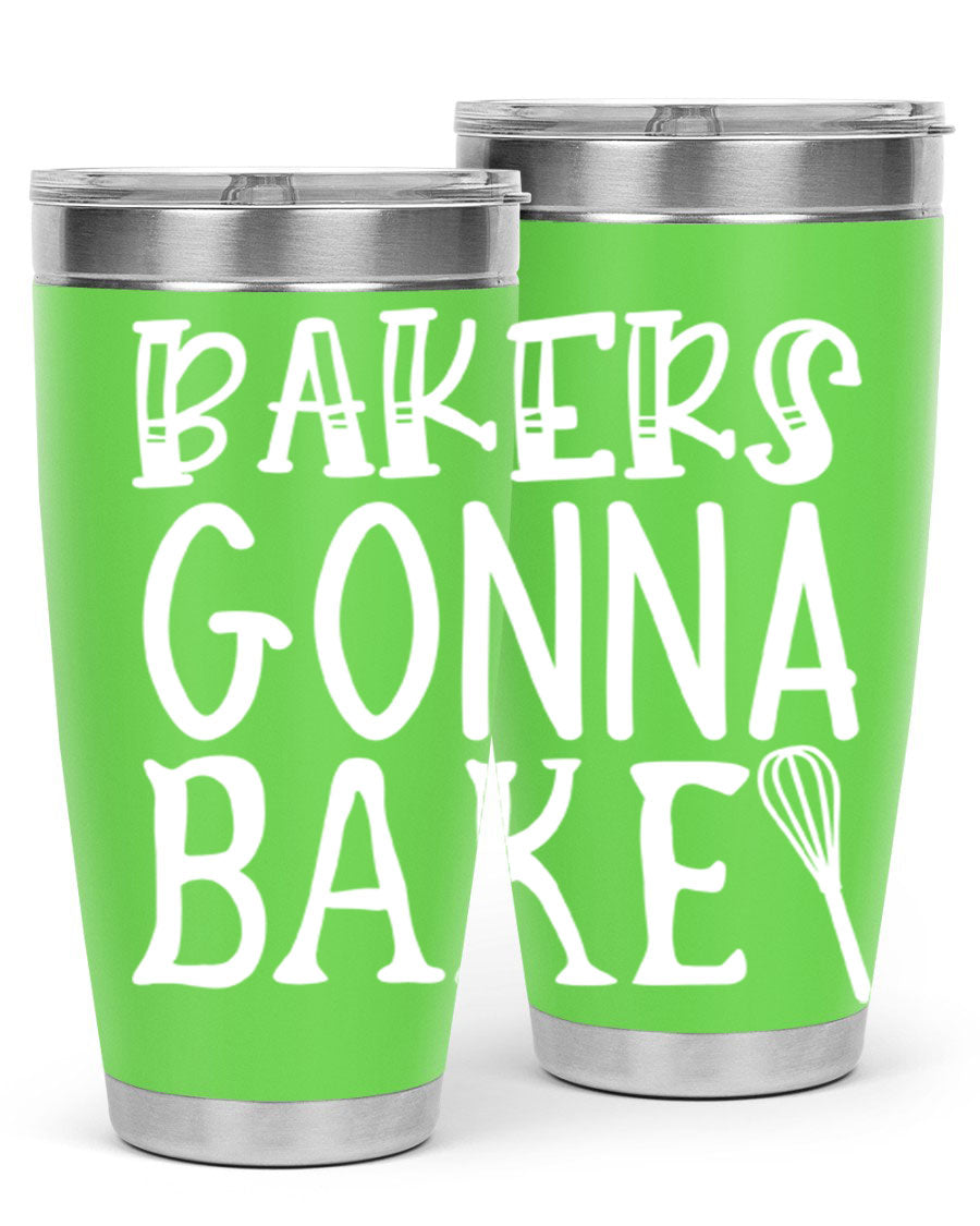 Bakers Gonna Bake 20oz Tumbler featuring double wall vacuum stainless steel with copper lining, perfect for hot and cold beverages.