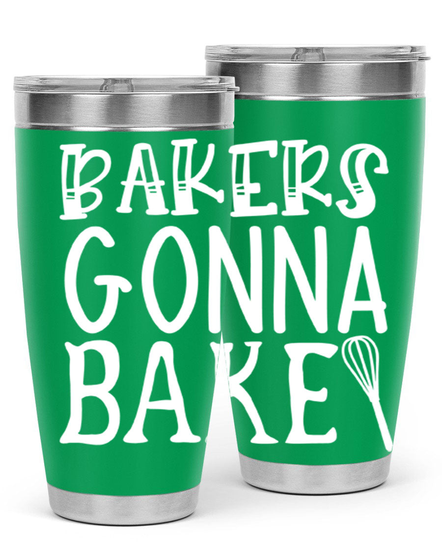 Bakers Gonna Bake 20oz Tumbler featuring double wall vacuum stainless steel with copper lining, perfect for hot and cold beverages.
