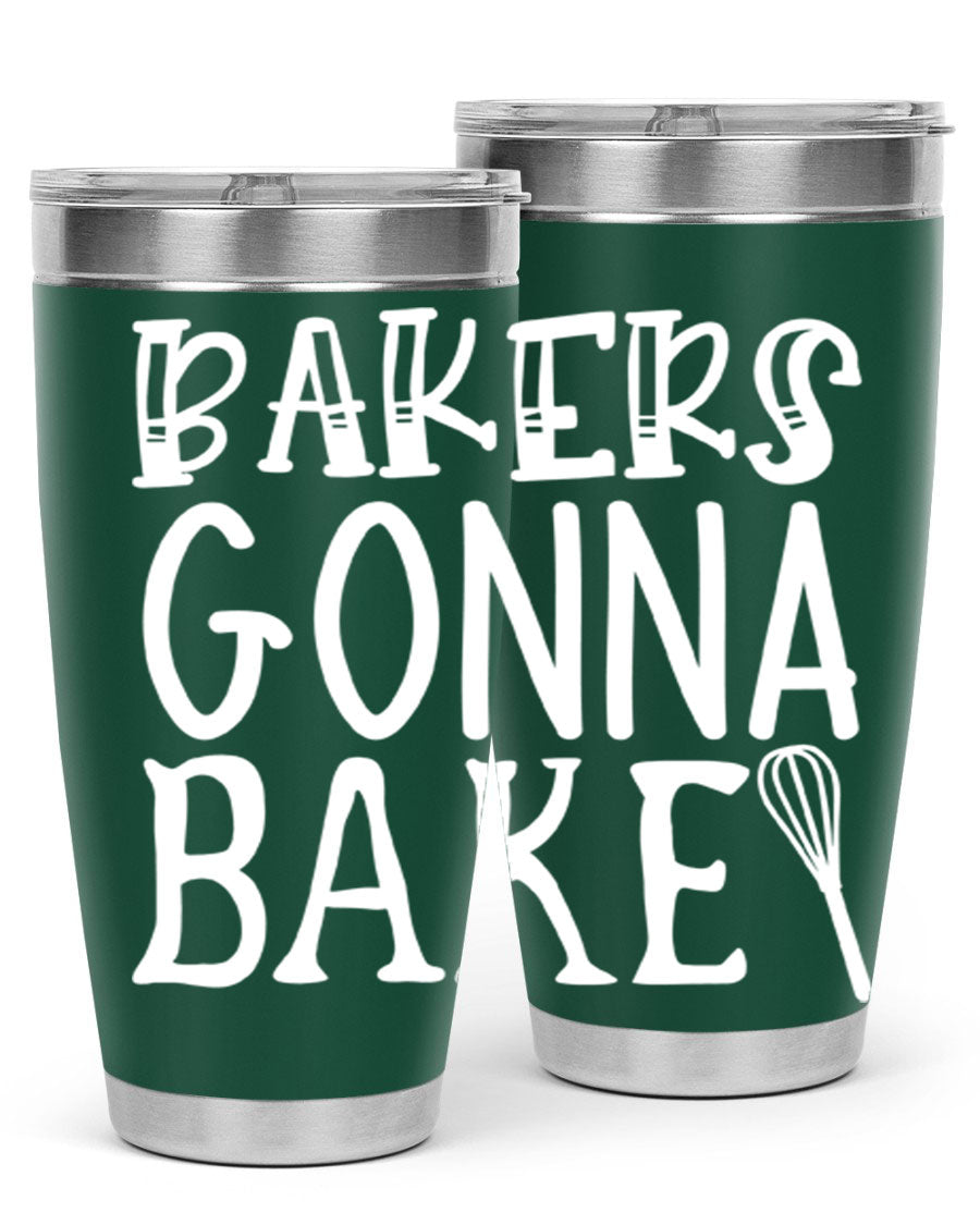 Bakers Gonna Bake 20oz Tumbler featuring double wall vacuum stainless steel with copper lining, perfect for hot and cold beverages.