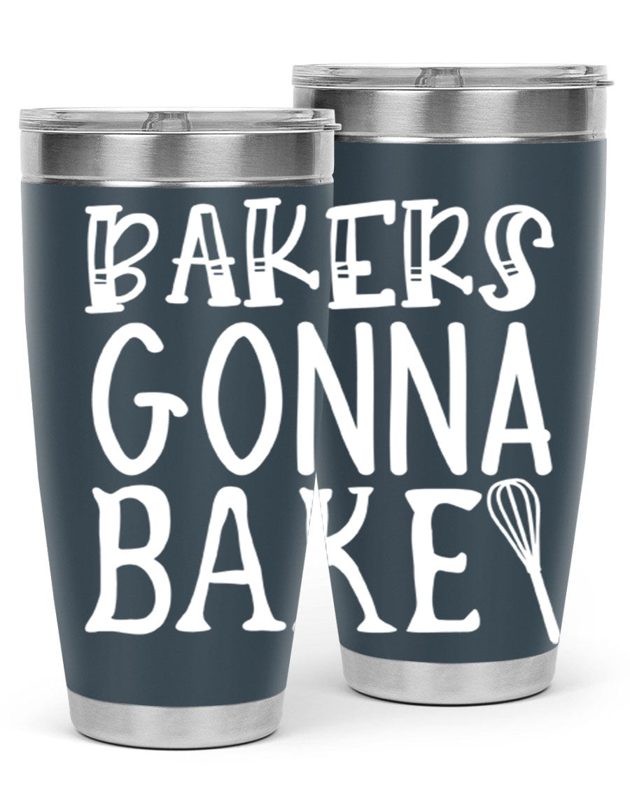 Bakers Gonna Bake 20oz Tumbler featuring double wall vacuum stainless steel with copper lining, perfect for hot and cold beverages.
