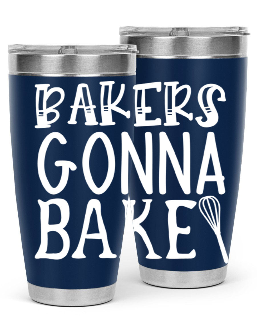 Bakers Gonna Bake 20oz Tumbler featuring double wall vacuum stainless steel with copper lining, perfect for hot and cold beverages.