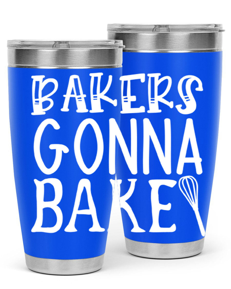 Bakers Gonna Bake 20oz Tumbler featuring double wall vacuum stainless steel with copper lining, perfect for hot and cold beverages.