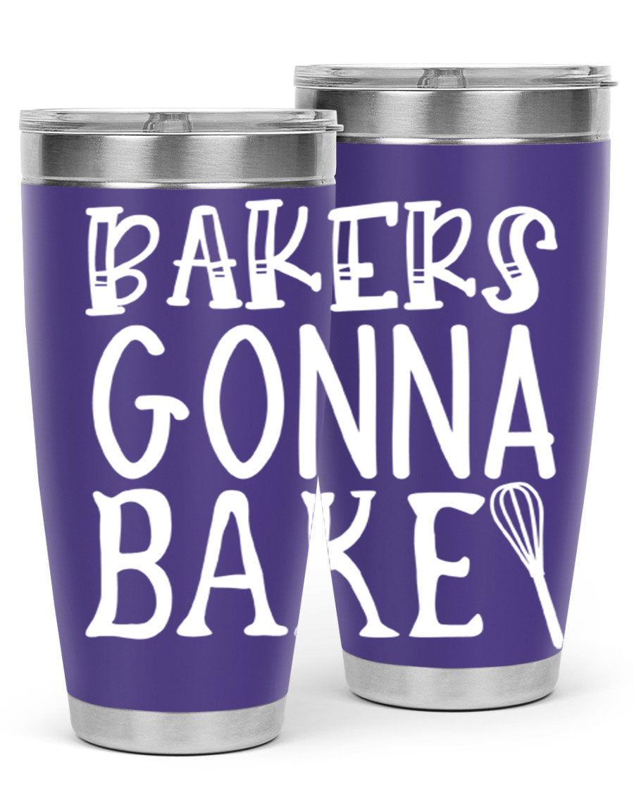 Bakers Gonna Bake 20oz Tumbler featuring double wall vacuum stainless steel with copper lining, perfect for hot and cold beverages.