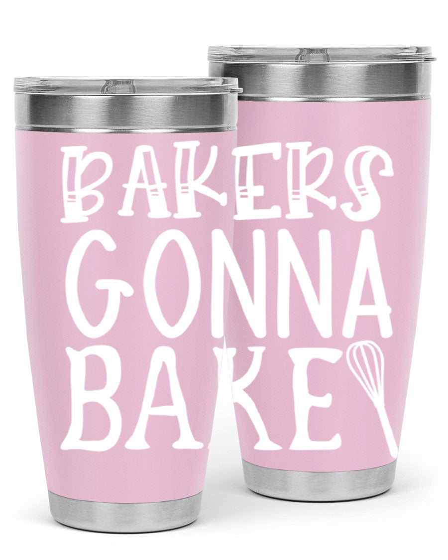 Bakers Gonna Bake 20oz Tumbler featuring double wall vacuum stainless steel with copper lining, perfect for hot and cold beverages.