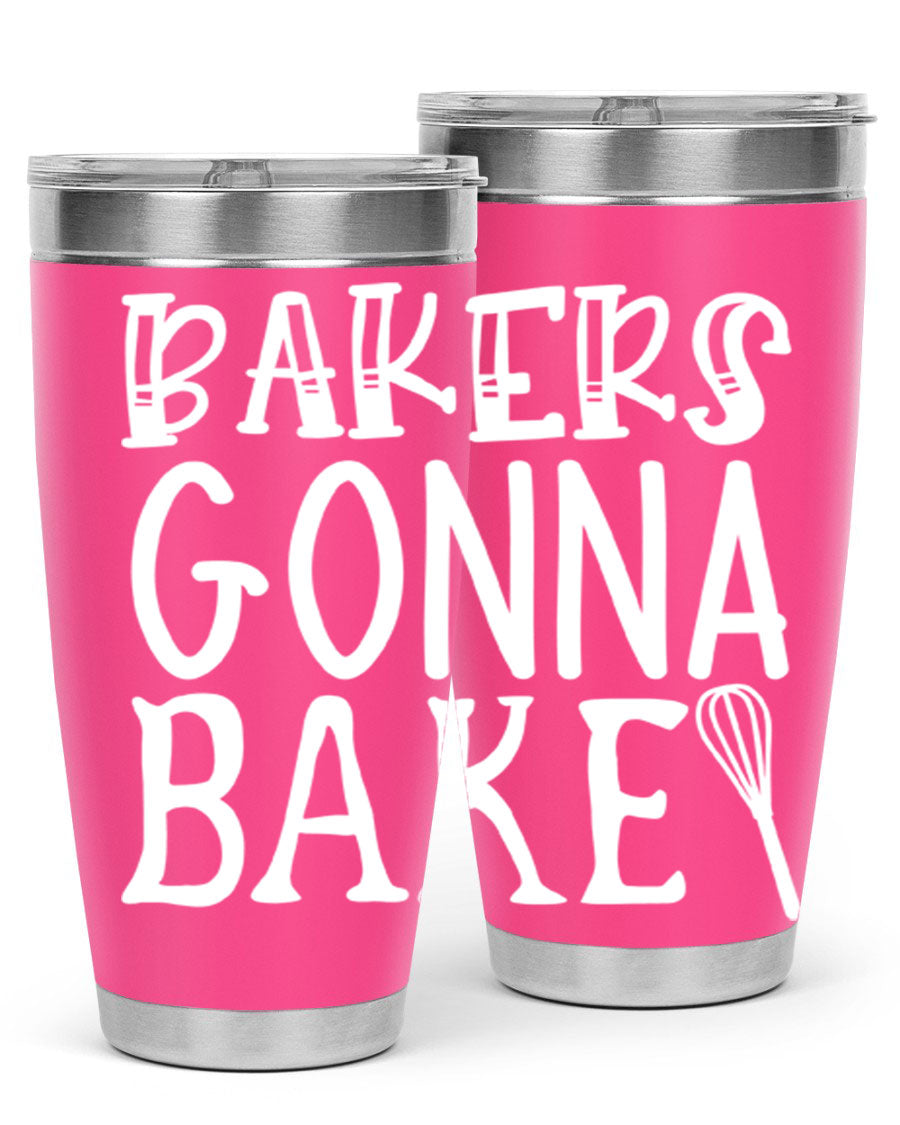 Bakers Gonna Bake 20oz Tumbler featuring double wall vacuum stainless steel with copper lining, perfect for hot and cold beverages.