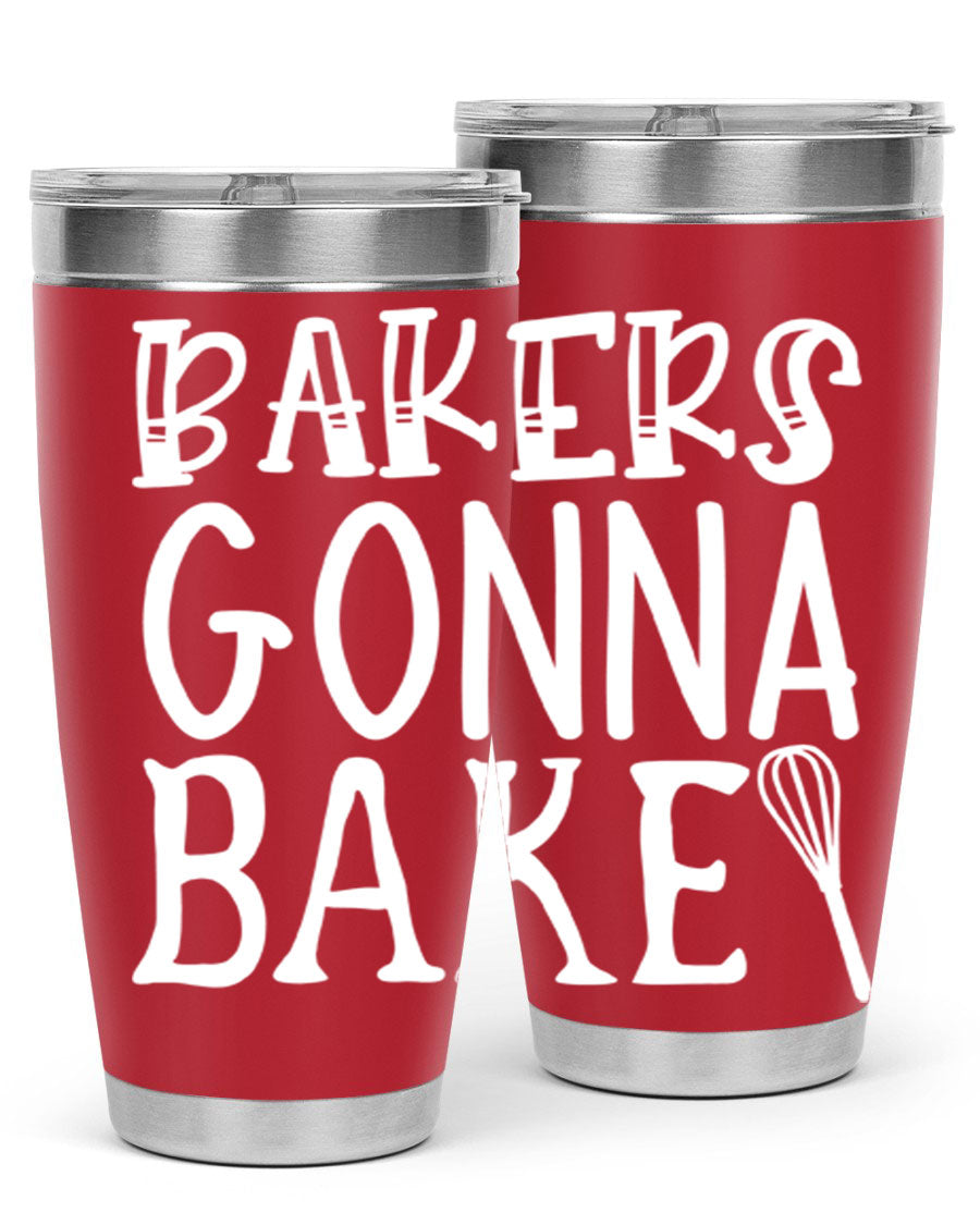 Bakers Gonna Bake 20oz Tumbler featuring double wall vacuum stainless steel with copper lining, perfect for hot and cold beverages.
