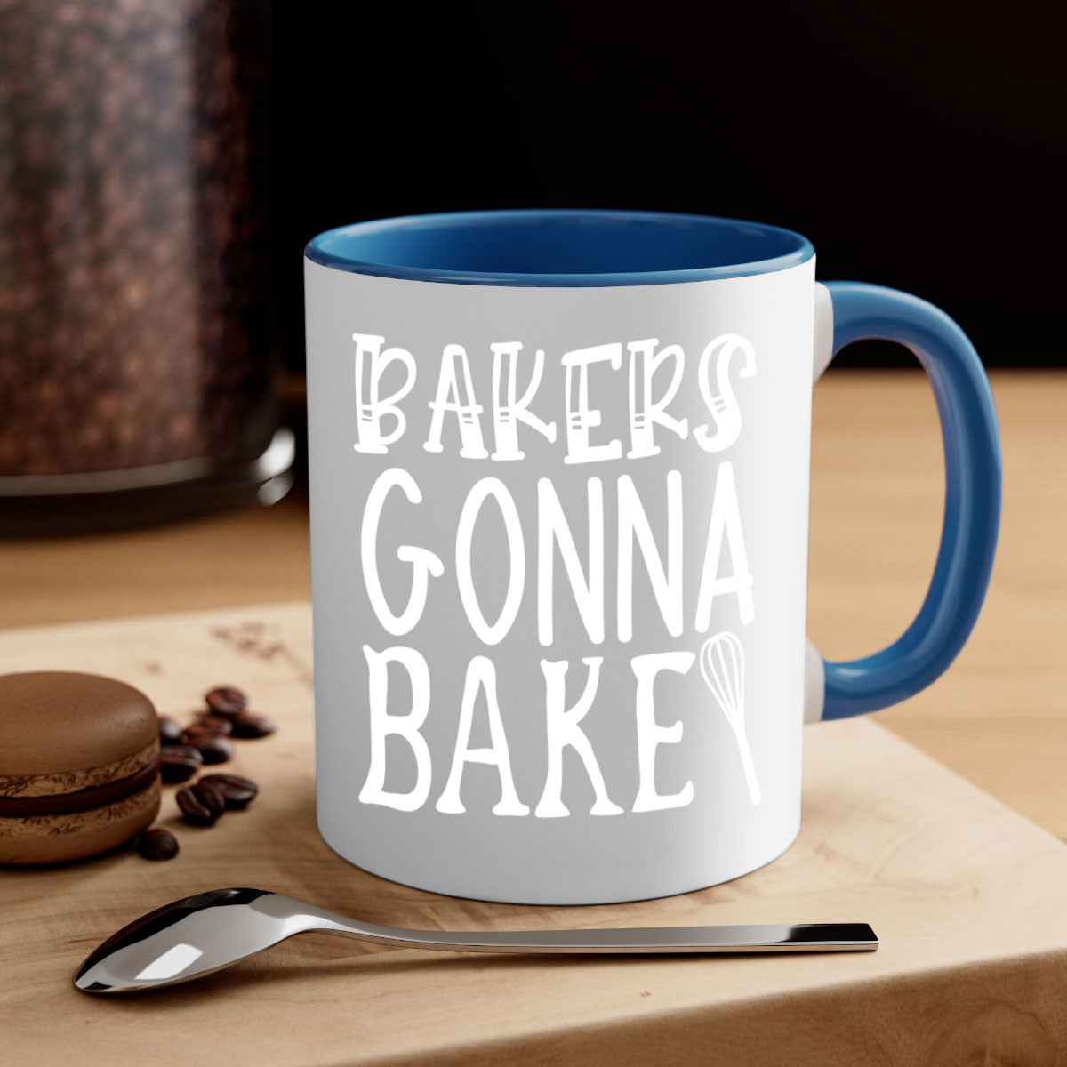 Bakers Gonna Bake 58# Kitchen Mug with colorful handle and glossy finish, available in multiple colors and sizes.