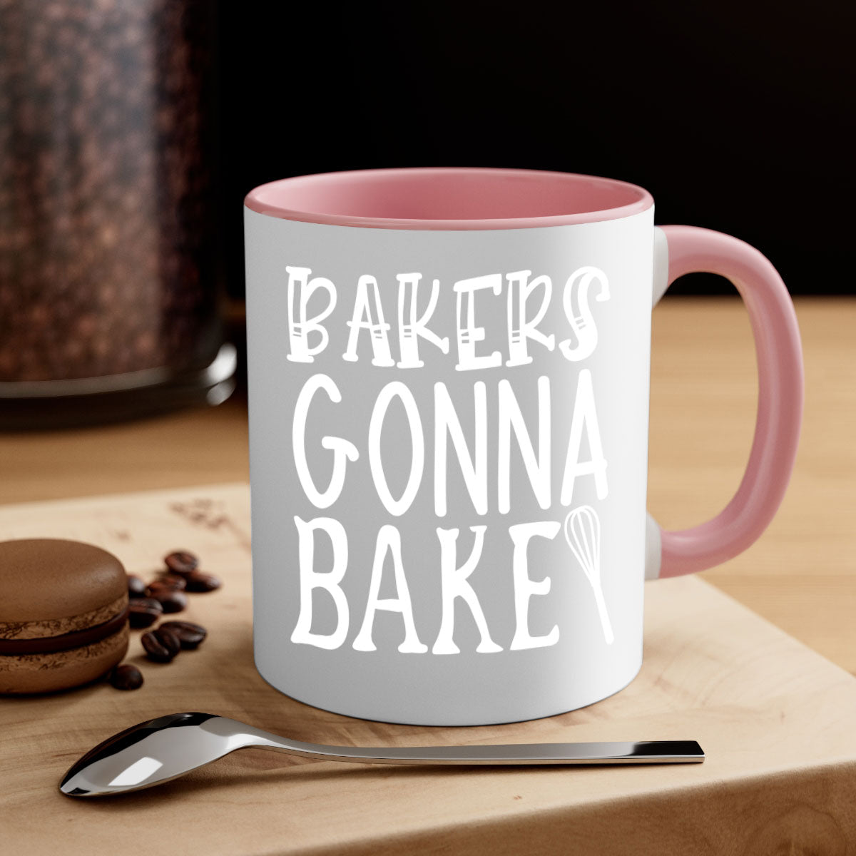 Bakers Gonna Bake 58# Kitchen Mug with colorful handle and glossy finish, available in multiple colors and sizes.