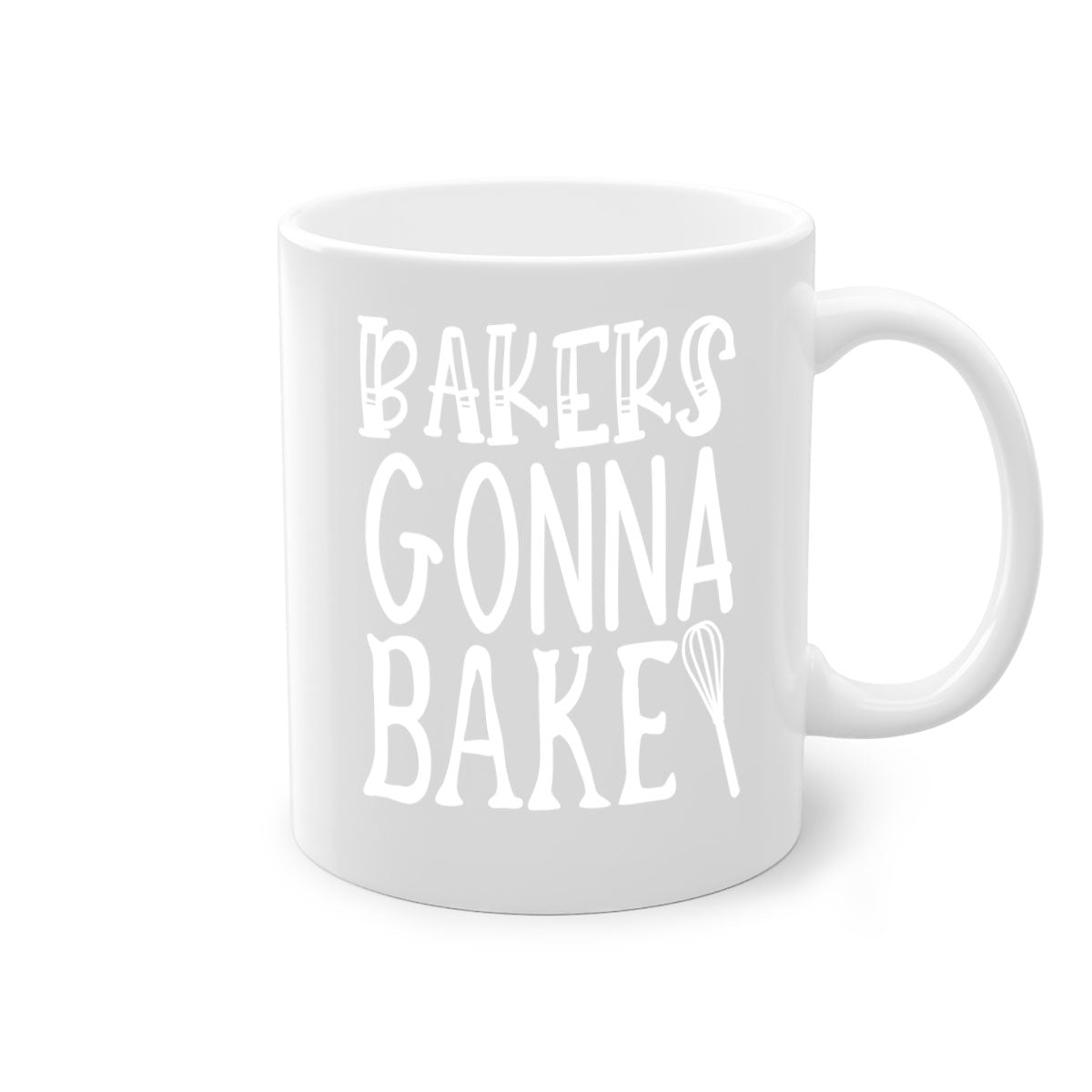 Bakers Gonna Bake 58# Kitchen Mug with colorful handle and glossy finish, available in multiple colors and sizes.