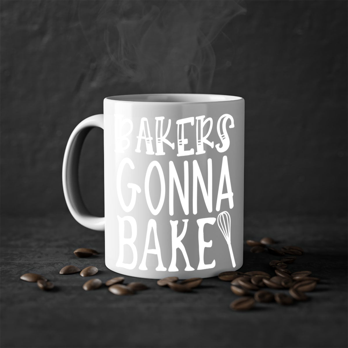 Bakers Gonna Bake 58# Kitchen Mug with colorful handle and glossy finish, available in multiple colors and sizes.