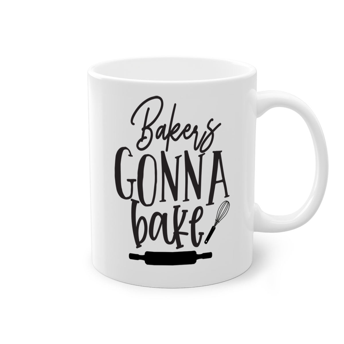 A colorful bakers gonna bake 6# kitchen mug with a glossy finish, featuring a colored handle and interior, available in multiple colors.